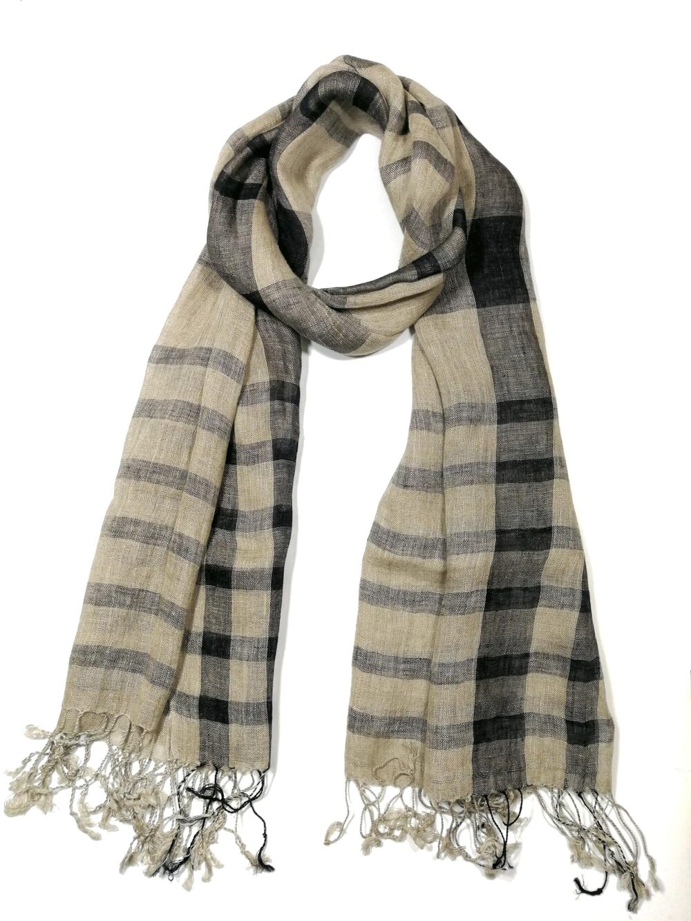 4815 Unisex Natural Color 100% Linen Scarves and Wide-Stripes